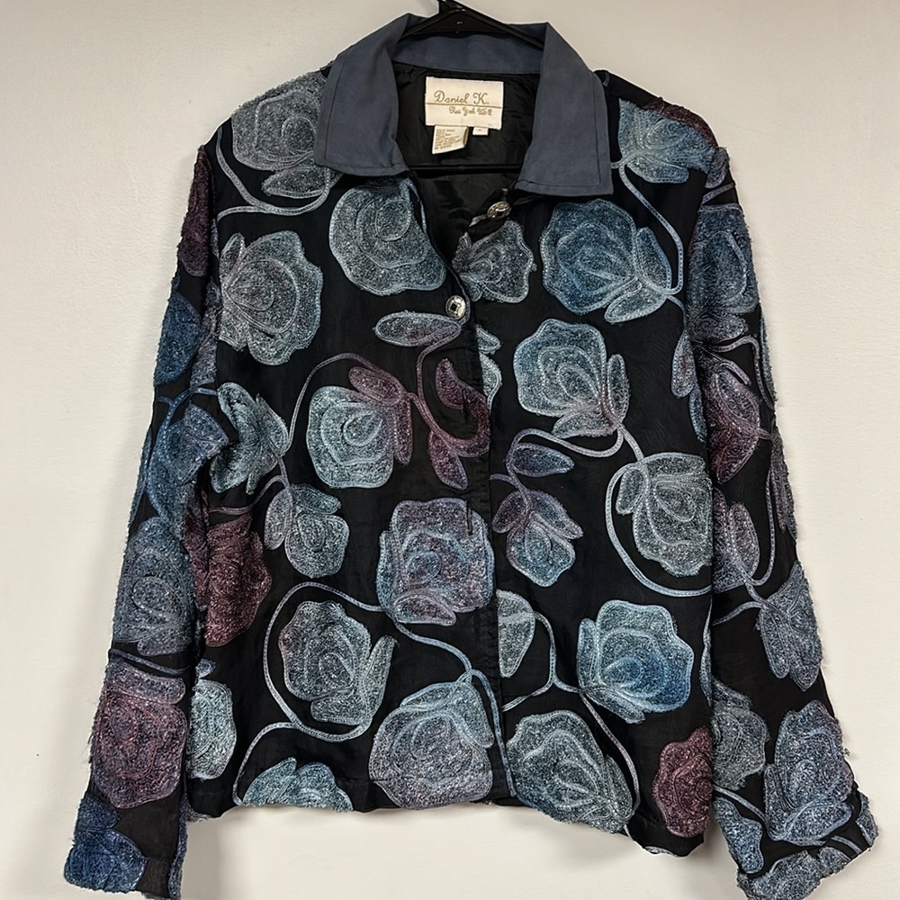 Daniel K New York Embroidered Floral SILK Jacket, BOHO, Fully Lined, L